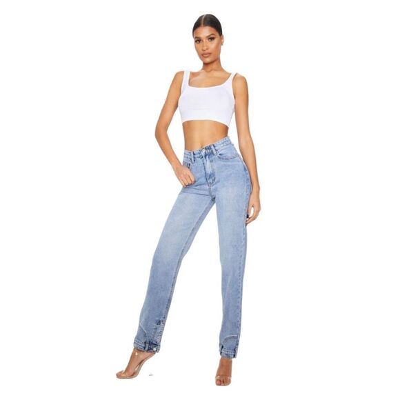 PrettyLittleThing High Rise Cuff Detail Straight Leg Jeans sz US 6 NWT - Picture 2 of 15
